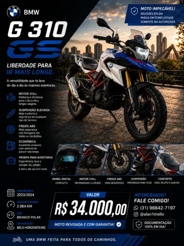 BMW G 310 GS Premium - 2023/2024 | Apenas 2.984 km | R$ 34.000