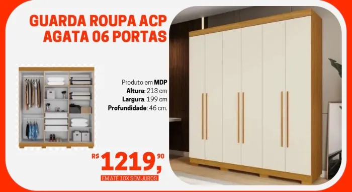 Guarda-Roupa ACP Ágata 6 Portas - Grande - Novo - Entrega Rápida
