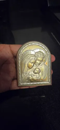 Mini Quadro Sagrada Família Metal 7x5cm - Estilo Italiano Moroni