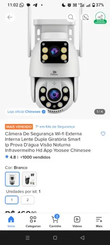 Câmera wi-fi dupla já vai com cartão de memória de 32 gigas filma 10 dias 