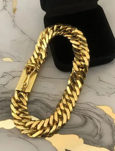 Pulseira grumet dp 12mm fecho gaveta 2 travas banhada a 13 camadas de ouro 