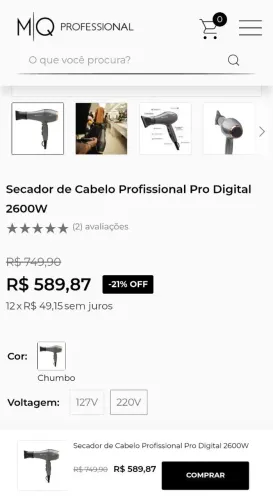 Secador/Hair Driver PRO DIGITAL ÍON. MQ Profissional 2600 W. Motor digital de 5.000h. 