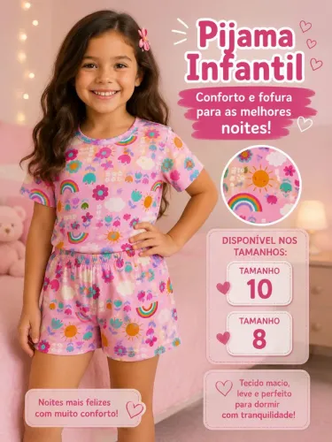 Pijamas infantil de menina, malha suede