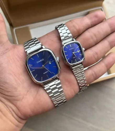 Relógio Casio Quartz Casal Pulseira Aço Elegante Minimalista