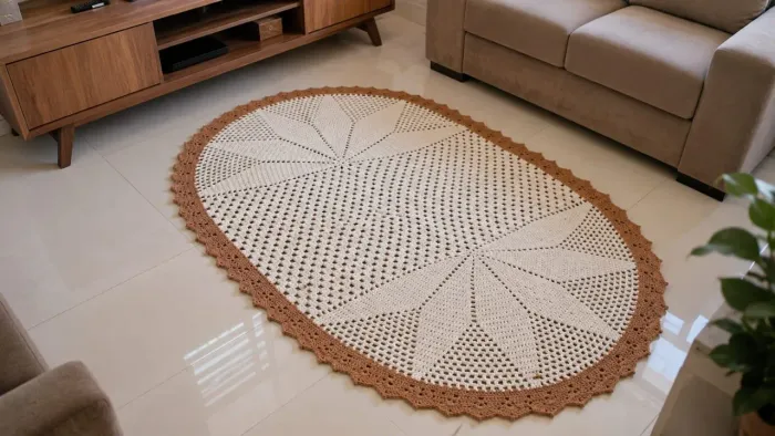 Tapete artesanal oval elegante em crochê