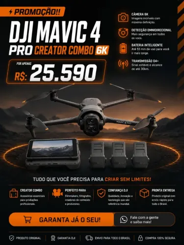 DJI Mavic 4 Pro Creator Combo 6K + Controle DJI RC Pro | Original DJI | Pronta Entrega