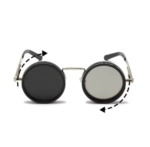 Óculos de Sol Retrô Punk com lentes polarizadas e escurecimento ajustável.