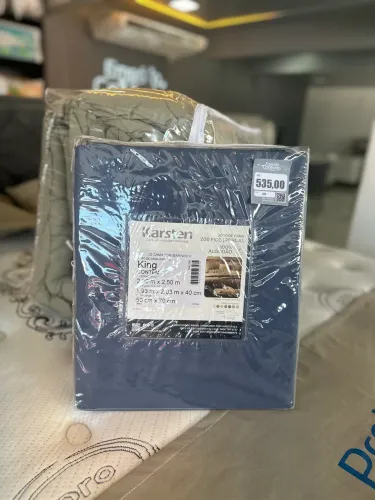 JOGO DE CAMA SUPER KING TOM AZUL 4 PEÇAS 200 FIOS 100% ALGODÃO