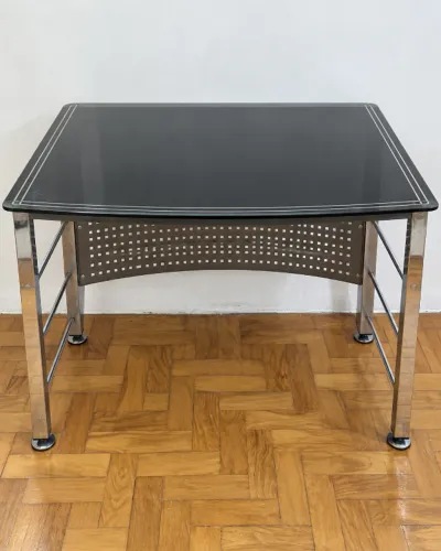 Mesa de Escritório em Vidro Temperado Preto 120x80 - Estrutura Cromada