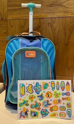 Kit color block menino mochila com rodinha 