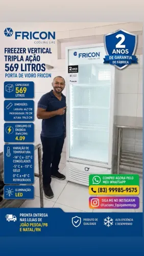 FREEZER VERTICAL TRIPLA AÇÃO 569 LITROS PORTA DE VIDRO FRICON