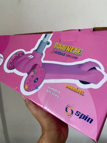 Patinete 3 Rodas com Luzes Dobrável Rosa - Spin-Scooter