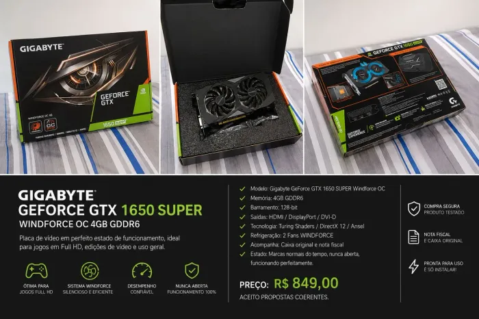 GTX 1650 SUPER Gigabyte Windforce OC 4GB GDDR6 | Caixa + Nota Fiscal