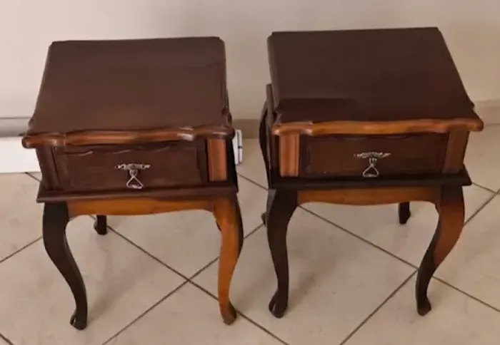 Mesa De Cabeceira Antigo Colonial Madeira Maciça - Par