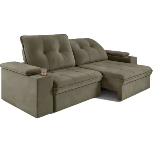 Sofá retrátil porta copos 5 lugares