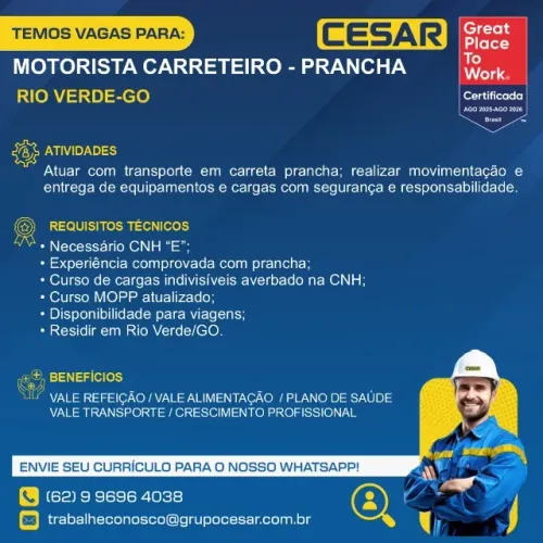 Motorista Carreteiro Prancha - Rio Verde/GO