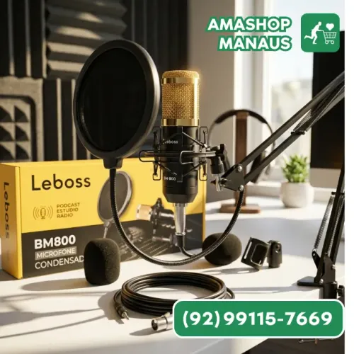 Microfone Condensador Profissional Leboss BM800 para Podcast e Estúdio