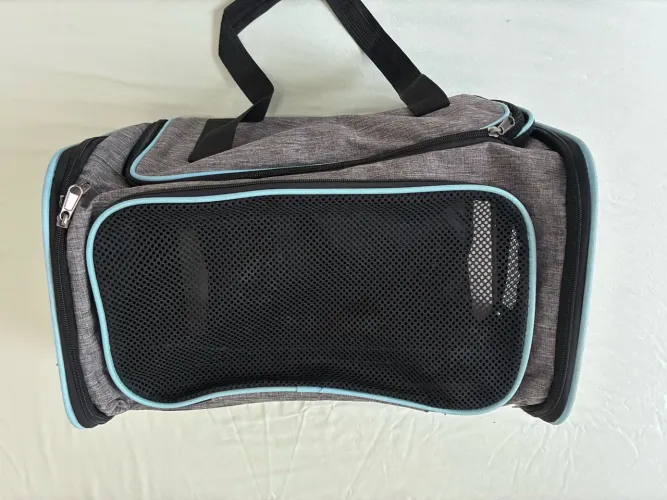 bolsa de transporte pet expansível cinza