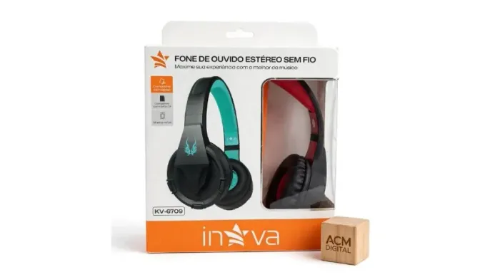 Fone Ouvido Estéreo Sem Fio Inova KV-6709 Bluetooth 6.0 Vermelho