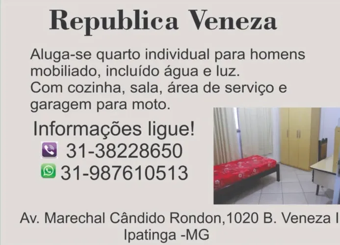 Quartos mobiliado p Homens Ipatinga