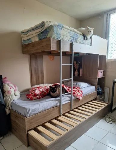 Beliche multifuncional de solteiro com cama auxiliar + 2 colchão de solteiro 