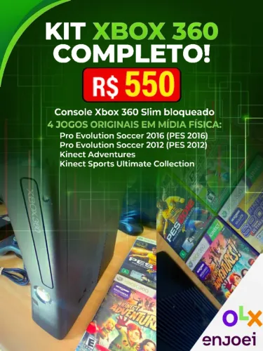 Xbox 360 Slim completo - funcionando perfeitamente + 4 jogos originais