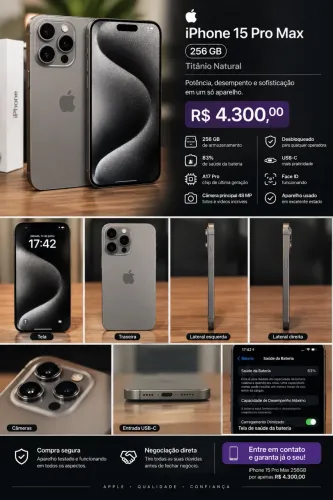 ? iPhone 15 Pro Max 256GB ? Titânio Natural