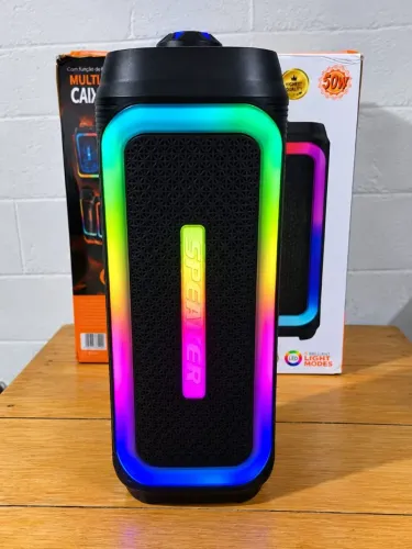 Caixa de Som Bluetooth Portátil 50W com LED RGB