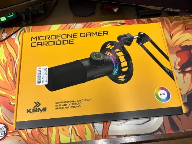 Microfone Gamer Cardióide KBM! GAMING RGB, Antivibração Suporte Articulado de Mesa