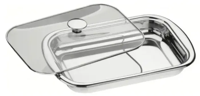 Assadeira Tramontina inox com tampa de vidro