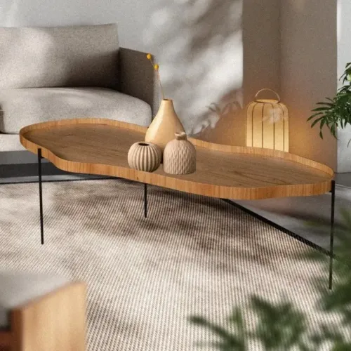 Mesa De Centro Cinamo Formato Orgânico Lotus Pés de Aço