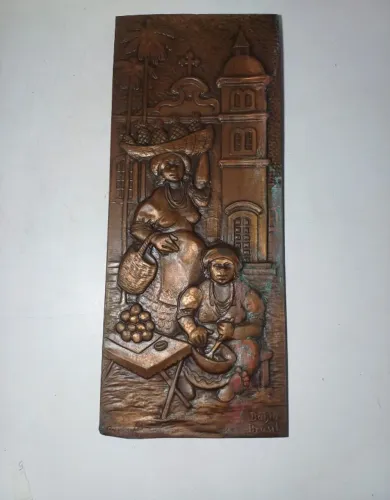Placa de cobre com pintura em relevo 45x19