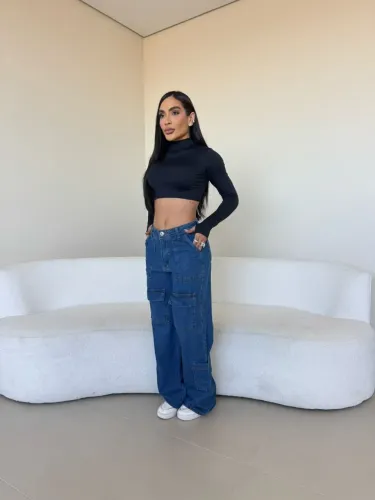Calça Wide Leg Cargo