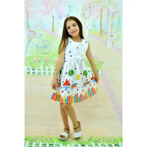 Vestido Temático Aquarela Infantil tamanho 6 A 8 anos para formatura ABC