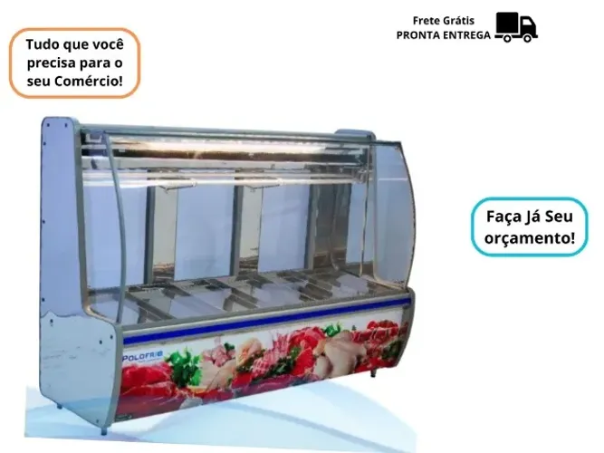 Balcao de carne vidro curvo Inox 2 M