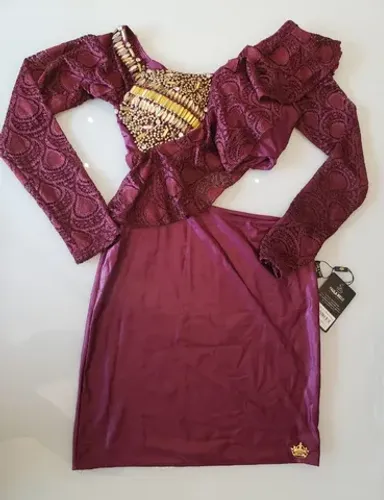Vestido Bordado manga comprida Marsala - Novo com etiqueta
