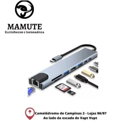 Adaptador Hub Tipo-c 8 Em 1 Hdmi 4k Lan Usb 3.0 Sd/tf