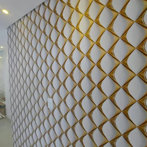 Papel de Parede Geométrico 3d Branco e Dourado
