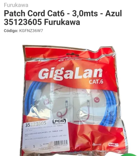 Patch Cord Cat6 - 3,0mts - Azul Furukawa