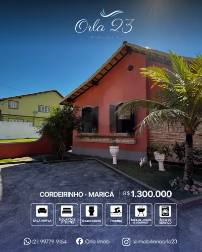 CORDEIRINHO, ORLA 23 IMOBILIÁRIA VENDE! Casa com 2 terrenos, piscina e 5 quartos