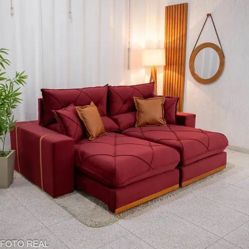 Sofá Retrátil Reclinável 2.30m Veludo Vinho 04 - Molas Ensacadas rf33