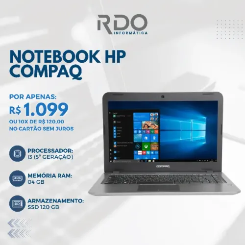 Notebook HP/Compaq i3 5ª Geração ? 4GB RAM ? SSD 120GB ? Notebook barato!