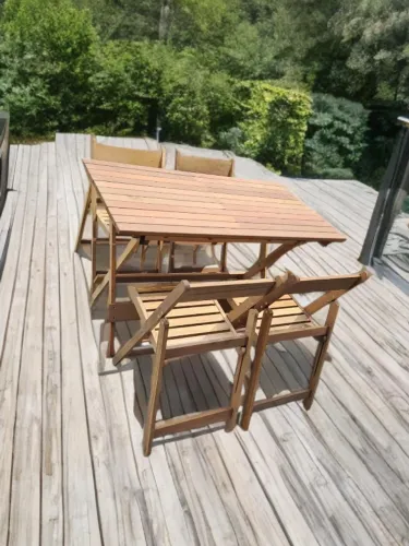 Conjunto de mesa dobrável 1,20 x 65 com 4 cadeiras madeira de Itaúba CRUA