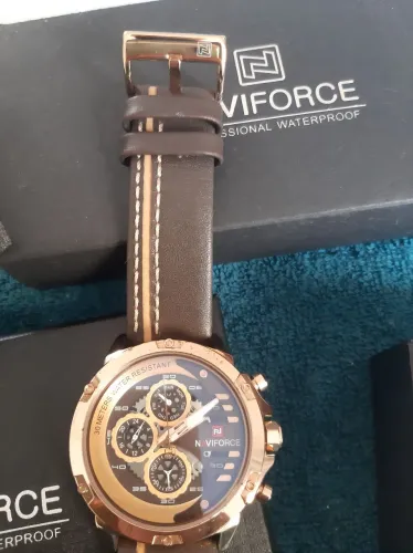 Naviforce original pulseira de couro com caixa