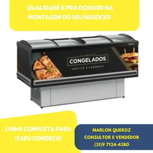 Ilha de Congelados Vidro Curvo Preta Gelopar Nova