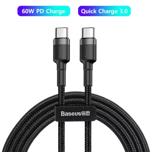 Cabo USB-C 60W PD e Quick Charge 3.0