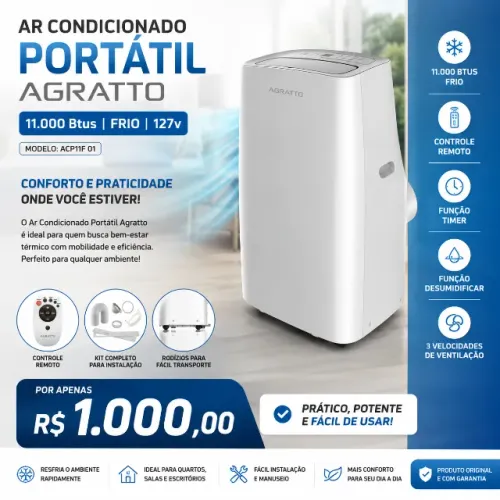 Ar Condicionado Portátil Agratto 11.000 Btus Frio 110v 