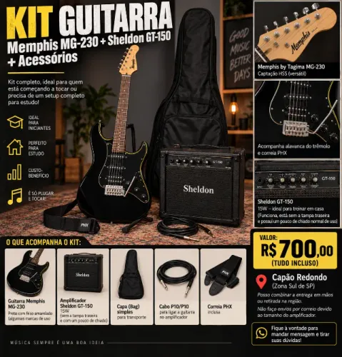 Kit Guitarra Memphis MG-230 + Amplificador Sheldon GT-150 + Acessórios