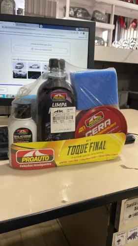 Kit Estética Automotiva Proauto Toque Final Cera + Pneu + Silicone + Esponja