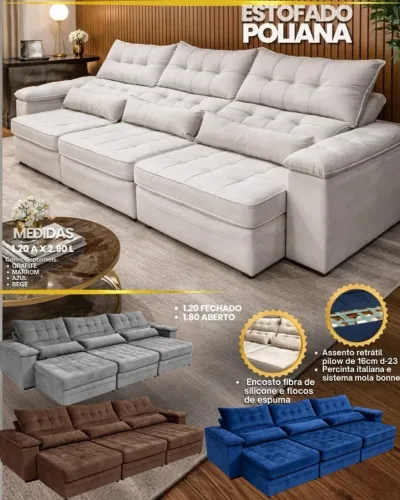 Sofá Retrátil e Reclinavel 2.90cm de Largura Espuma D33 Novo Direto da Fabrica
